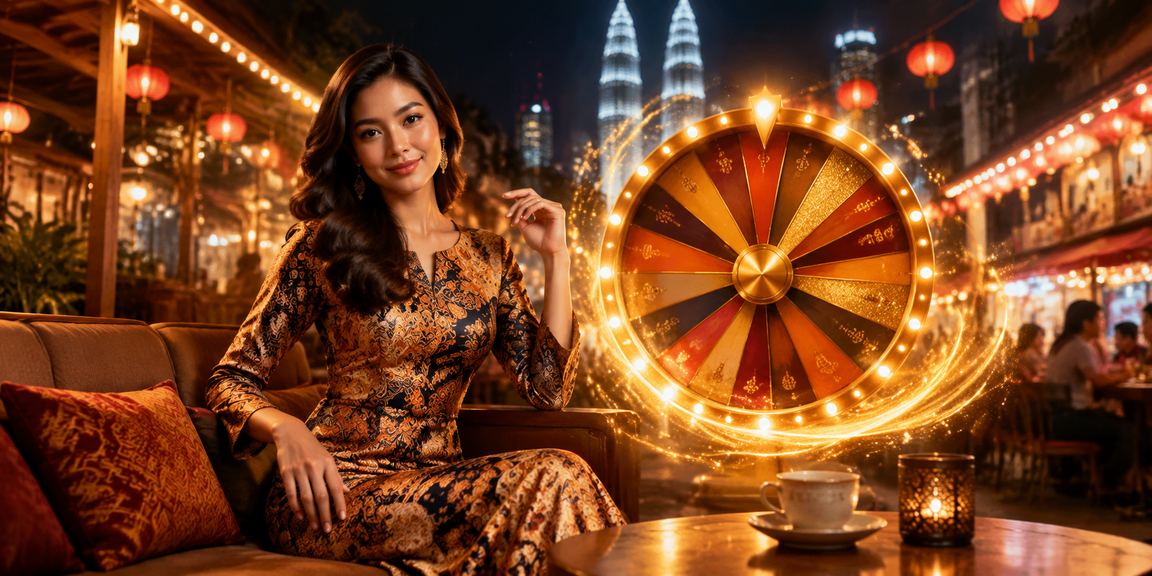 Acara lucky draw batik di Kuala Lumpur menggambarkan suasana permainan dan peluang menang di aladin888