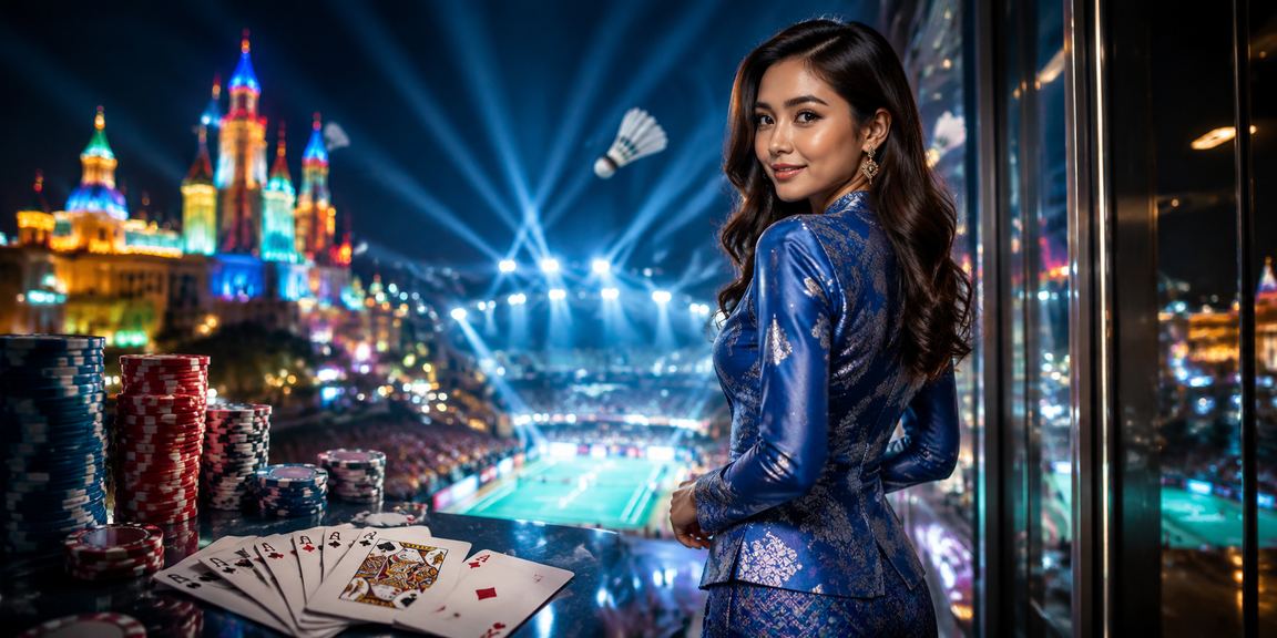 Pemain poker Malaysia berpakaian baju kurung menikmati permainan poker dalam talian aladin888